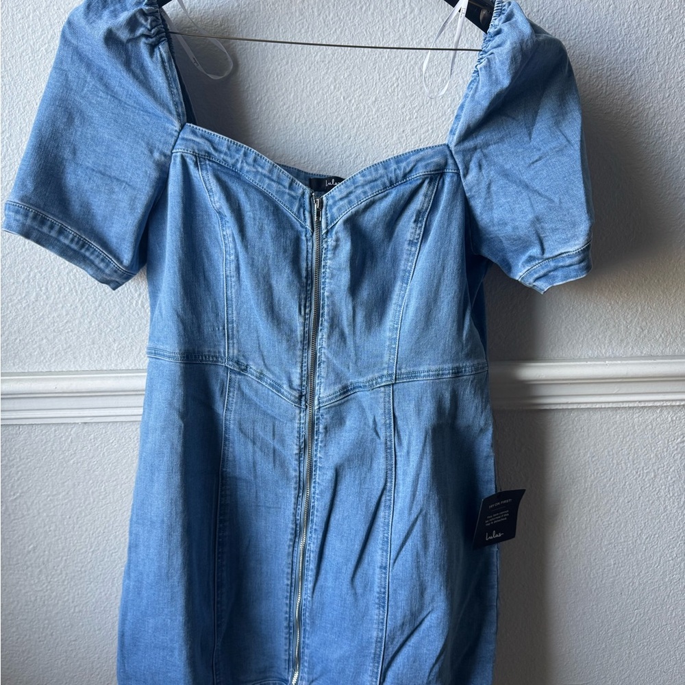 Lulu's Light Blue Denim Zipper Dress